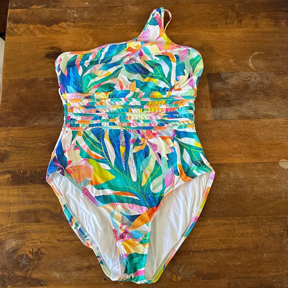La Blanca one shoulder one piece tropical print swimsuit size‎ ladies 10